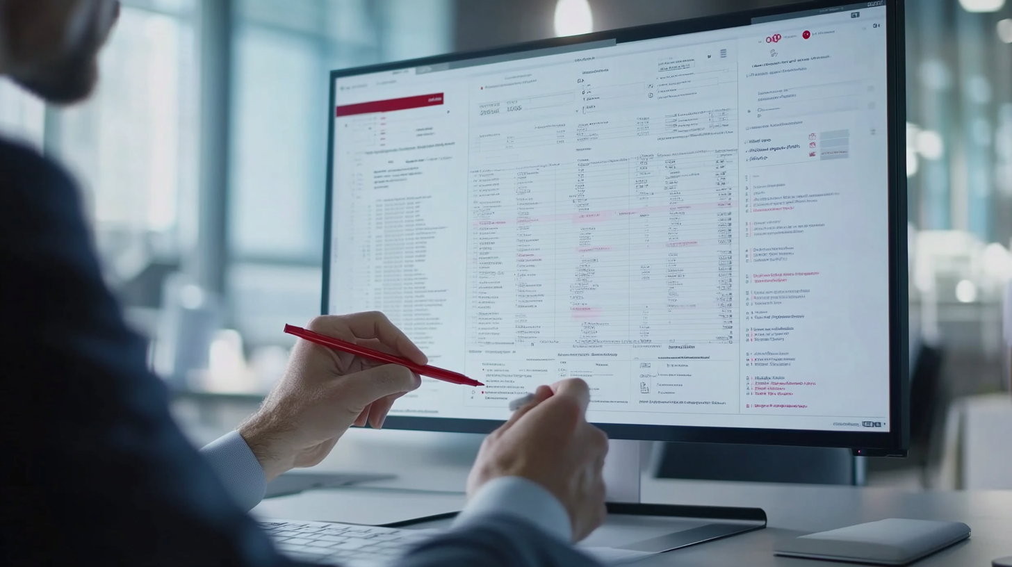 Professional reviewing digital background check report with errors highlighted, depicting FCRA violations and consumer rights concerns