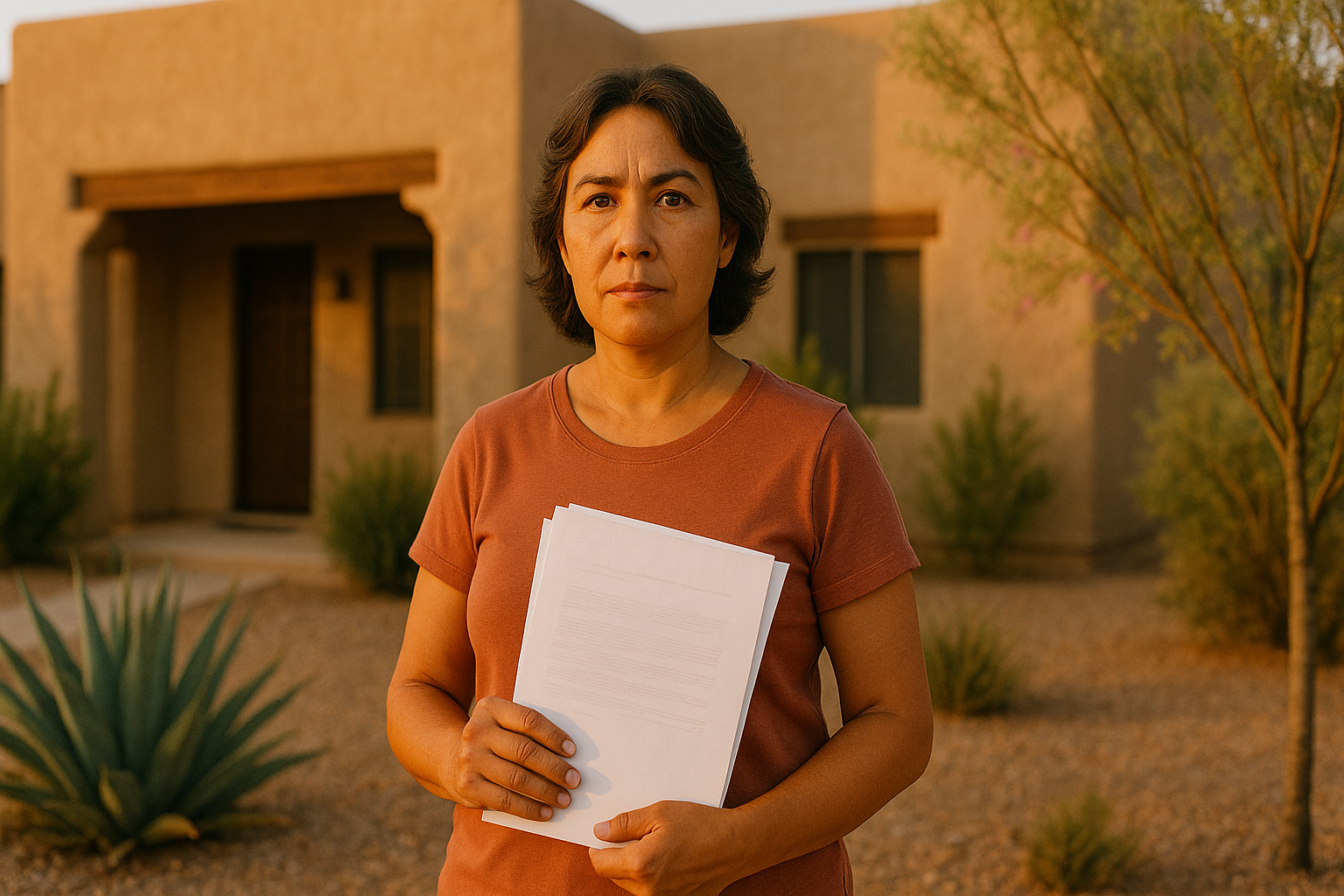 A woman hold USDA papers showing her mortgage is paid off, while her credit report says she is past due.